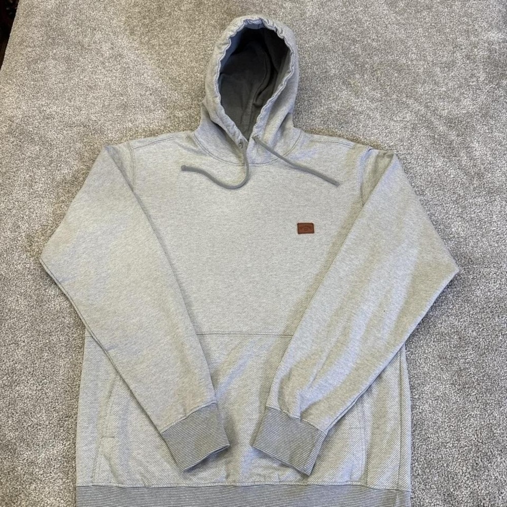 Billabong Grey Hoodie Large Leather Logo Tag Surf Skate Vintage Style
